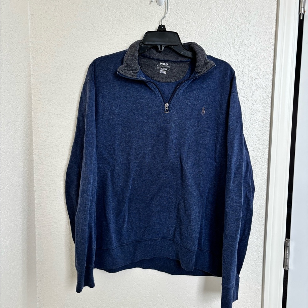 POLO RALPH LAUREN Blue Long Sleeve Lux Jersey Half Zip Men’s Large Preppy